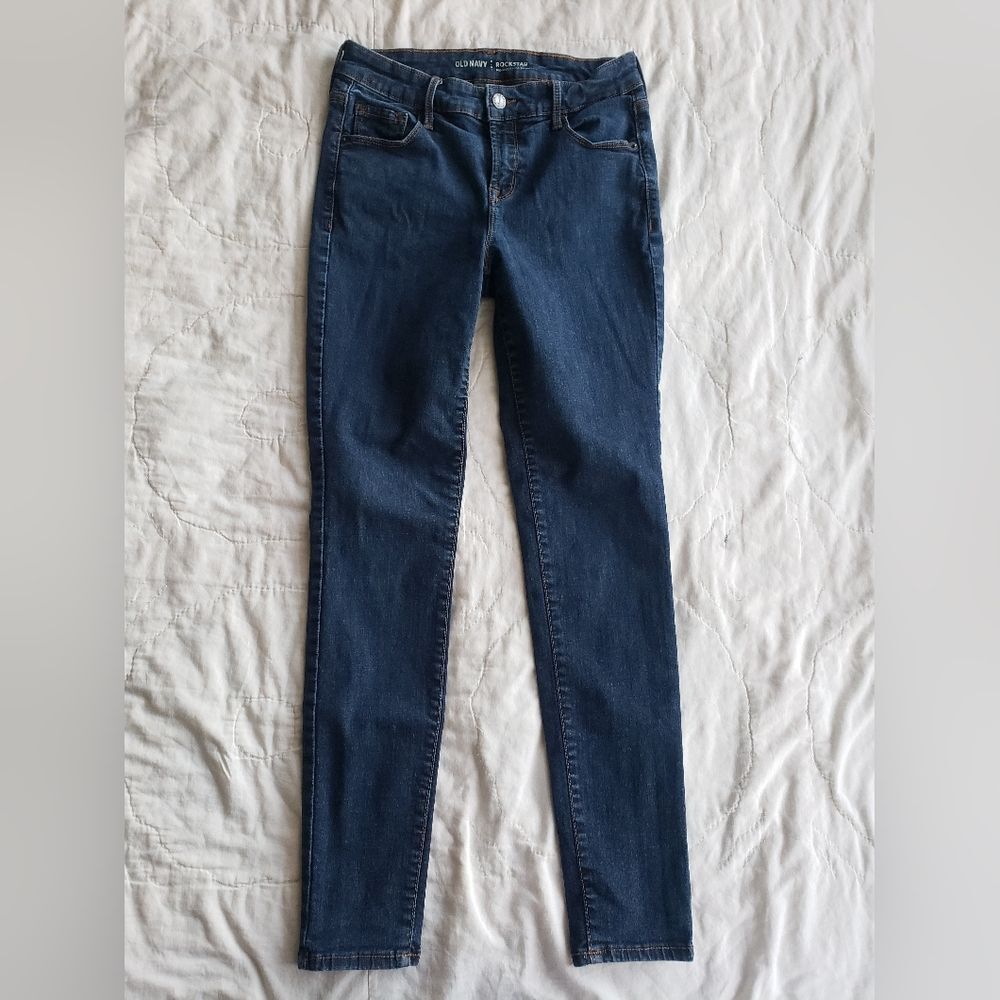 Classic Dark Wash Jeans, Regular Fit Stretchy Straight Leg Mid Rise Ankle Length